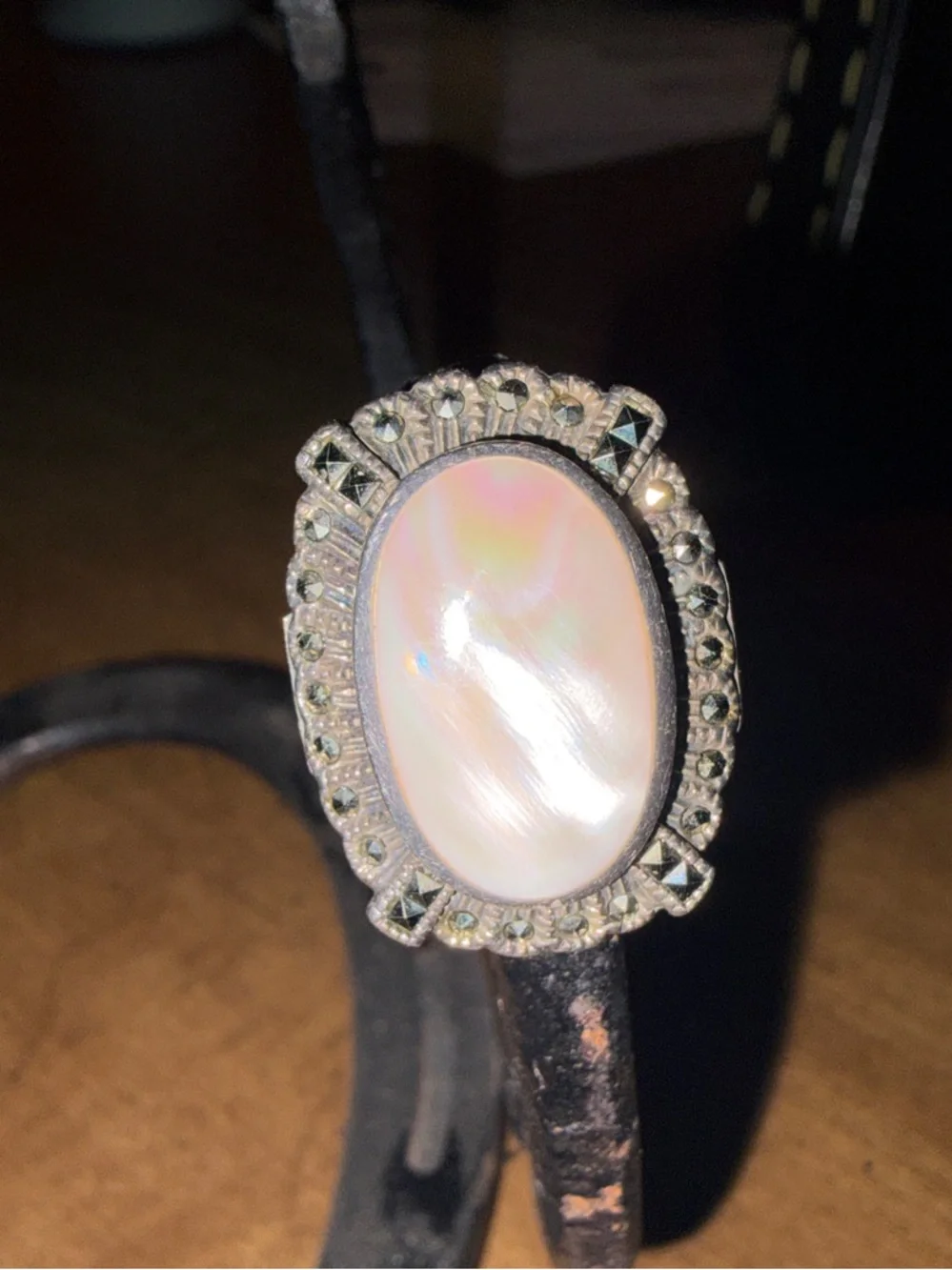 Mother of Pearl Oval Statement Ring - White and Silver